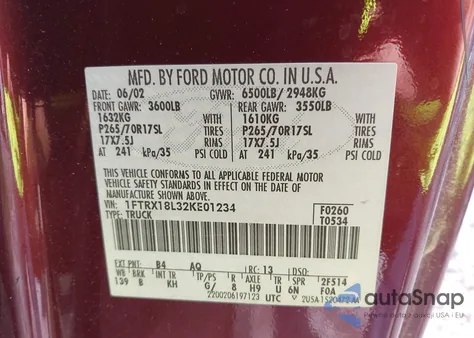 2002 Ford F-150 Lariat/Xl/Xlt from USA, damaged, VIN 1FTRX18L32KE01234